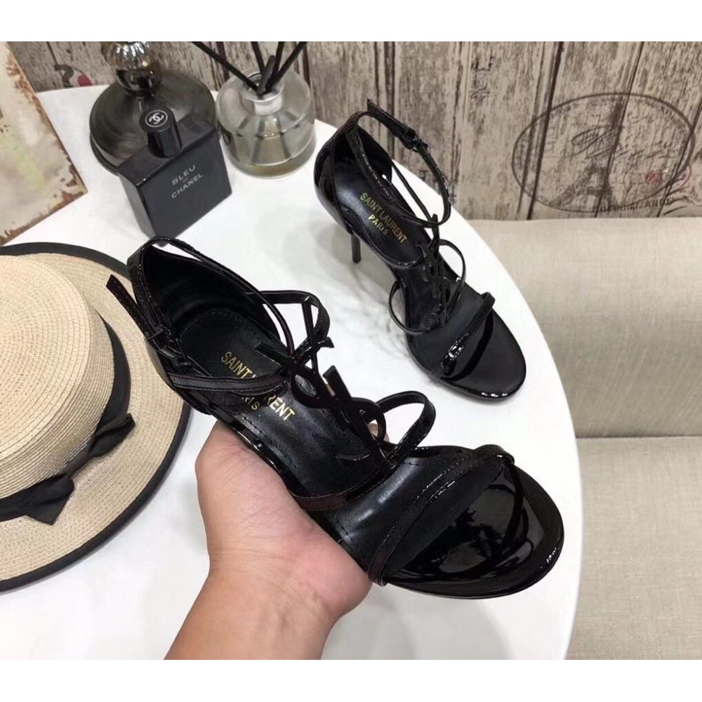 Cheap Reps Saint Laurent Cassandra 100 Sandals In Black Patent Leather