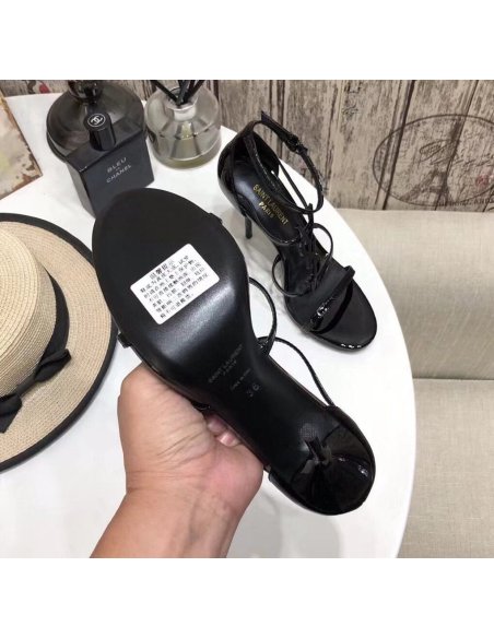 Cheap Reps Saint Laurent Cassandra 100 Sandals In Black Patent Leather