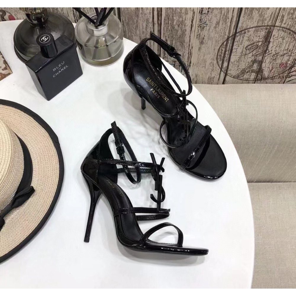 Cheap Reps Saint Laurent Cassandra 100 Sandals In Black Patent Leather
