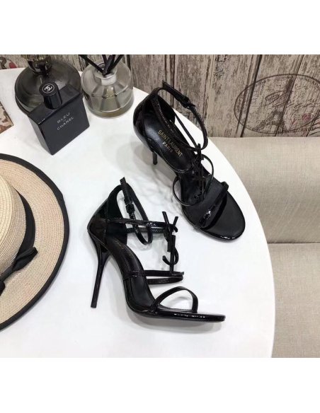 Cheap Reps Saint Laurent Cassandra 100 Sandals In Black Patent Leather