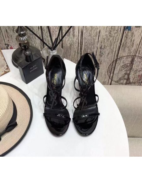 Cheap Reps Saint Laurent Cassandra 100 Sandals In Black Patent Leather