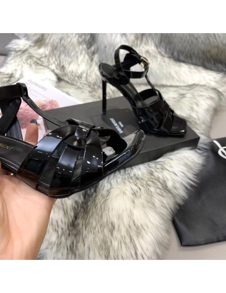 Cheap Reps Saint Laurent Tribute Sandals 105 In Black Patent Leather