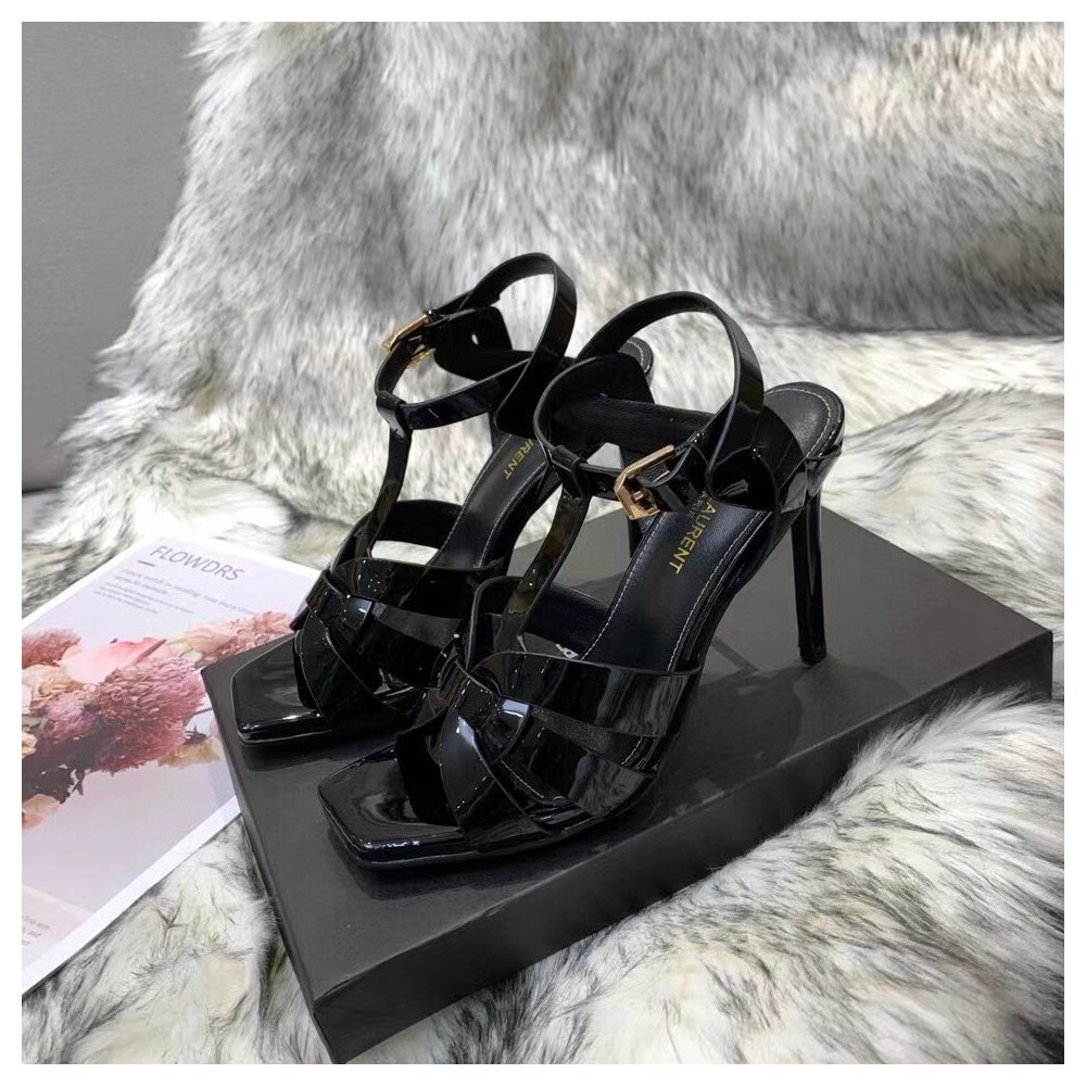 Cheap Reps Saint Laurent Tribute Sandals 105 In Black Patent Leather