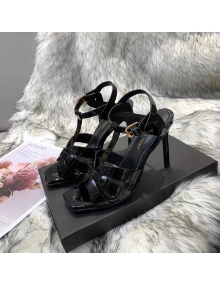 Cheap Reps Saint Laurent Tribute Sandals 105 In Black Patent Leather