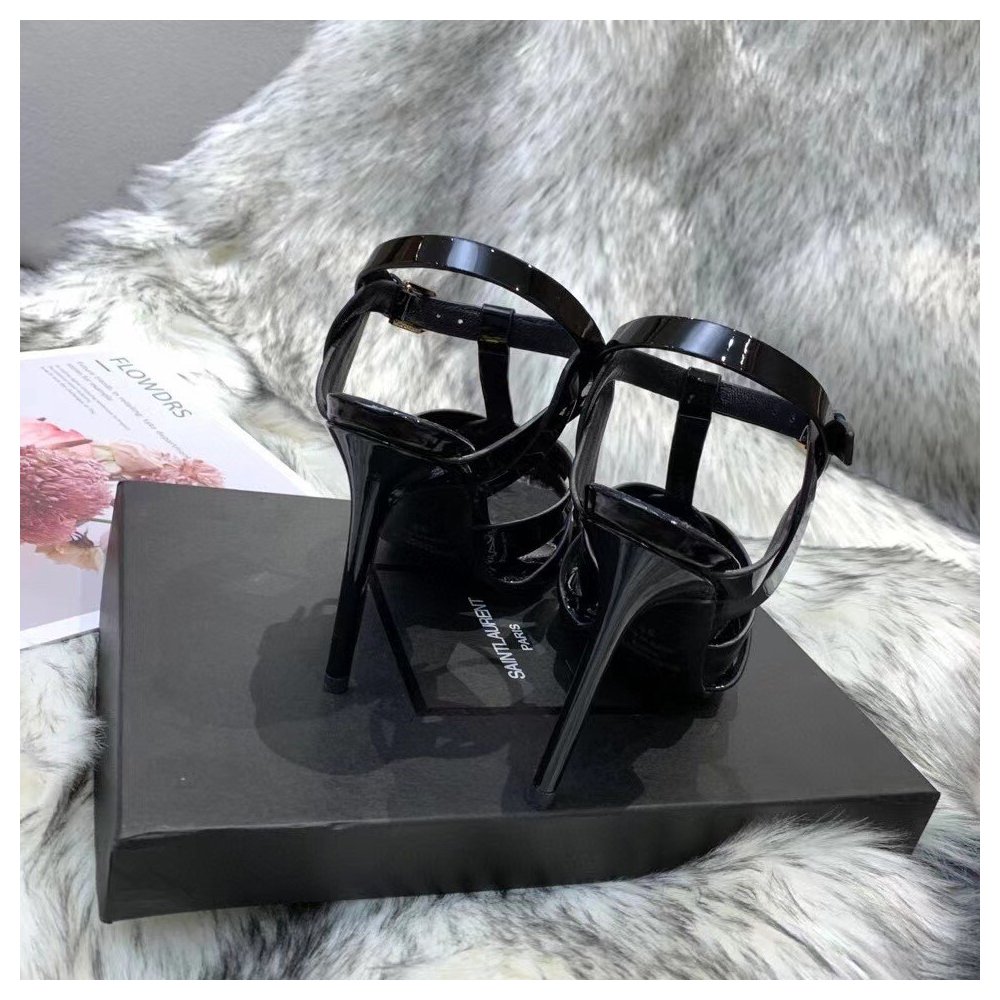 Cheap Reps Saint Laurent Tribute Sandals 105 In Black Patent Leather