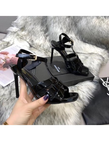Cheap Reps Saint Laurent Tribute Sandals 105 In Black Patent Leather