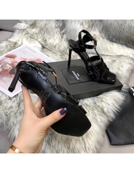 Cheap Reps Saint Laurent Tribute Sandals 105 In Black Patent Leather