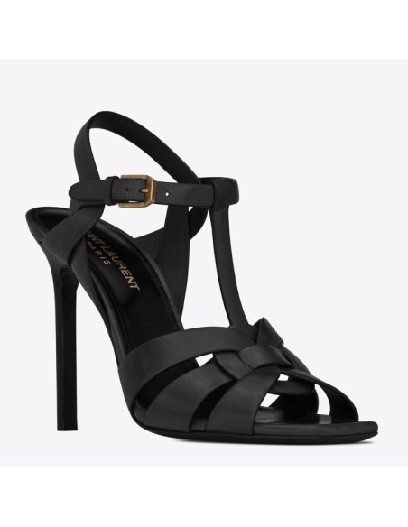 Cheap Reps Saint Laurent Tribute Sandals 105 In Black Calfskin