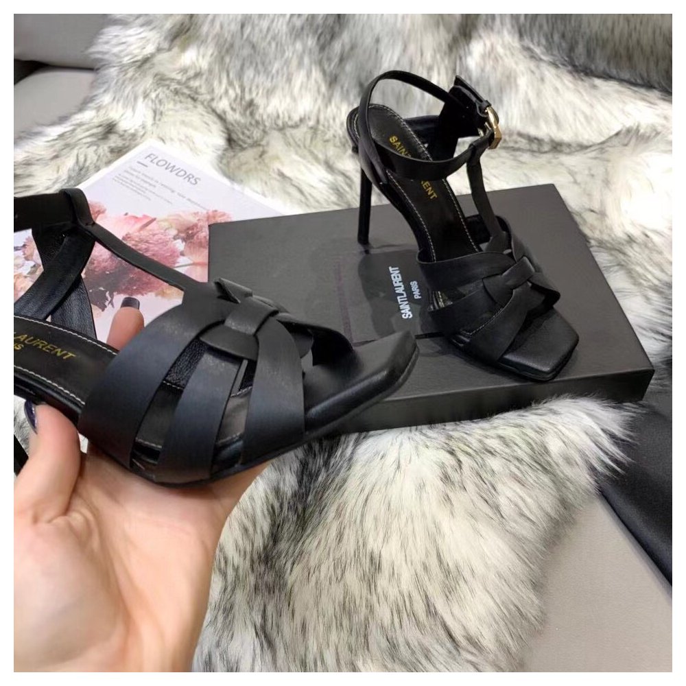 Cheap Reps Saint Laurent Tribute Sandals 105 In Black Calfskin