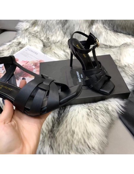 Cheap Reps Saint Laurent Tribute Sandals 105 In Black Calfskin
