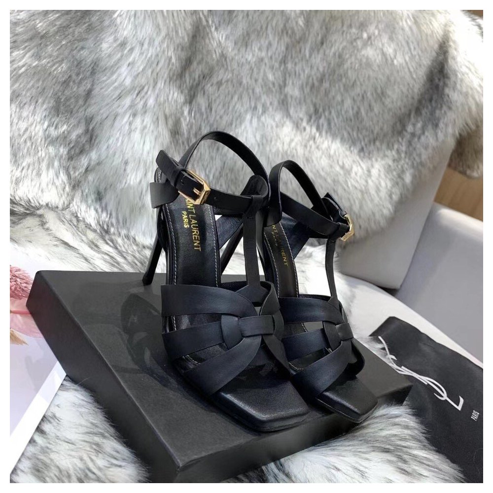 Cheap Reps Saint Laurent Tribute Sandals 105 In Black Calfskin