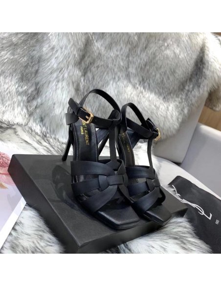 Cheap Reps Saint Laurent Tribute Sandals 105 In Black Calfskin