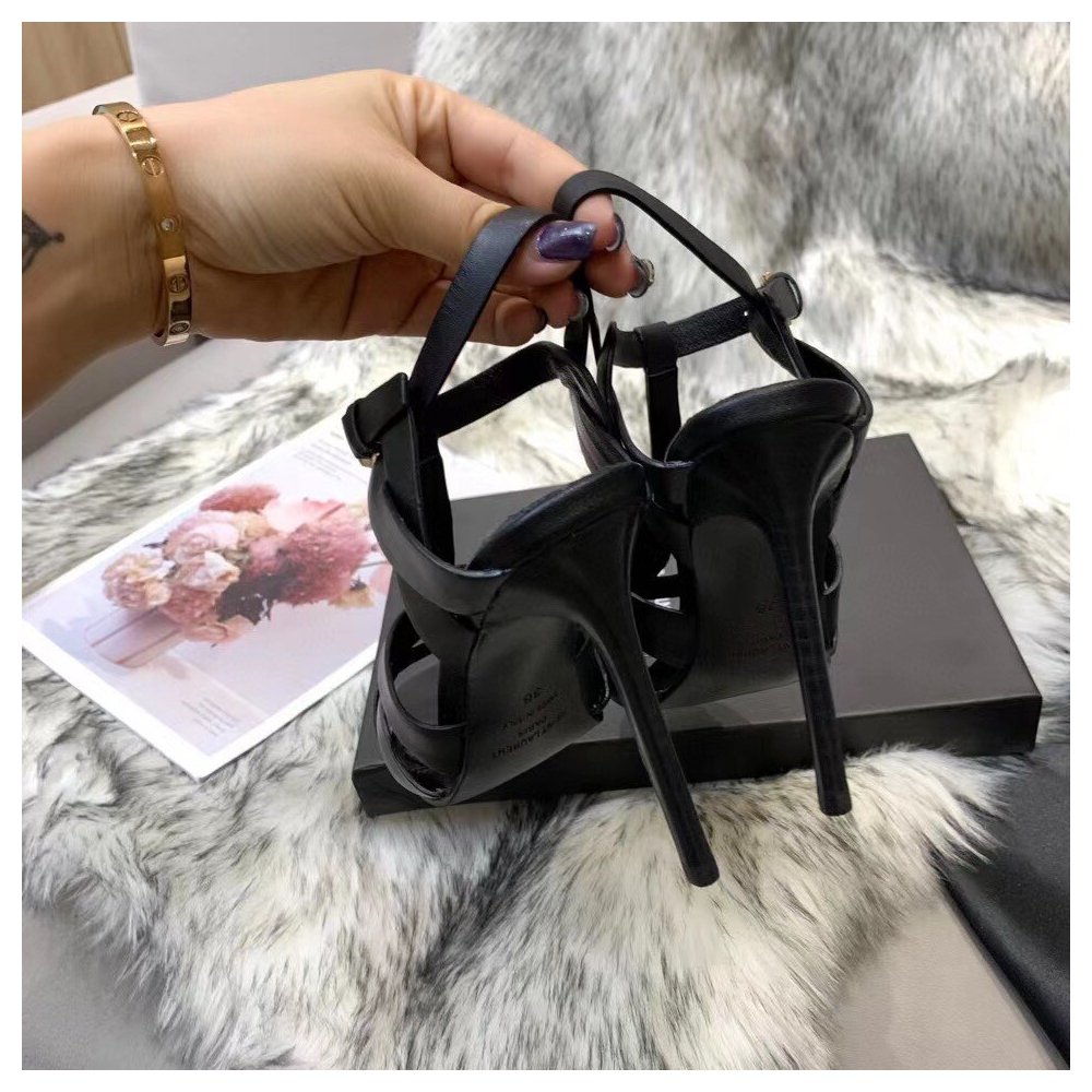 Cheap Reps Saint Laurent Tribute Sandals 105 In Black Calfskin