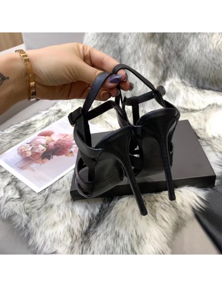 Cheap Reps Saint Laurent Tribute Sandals 105 In Black Calfskin