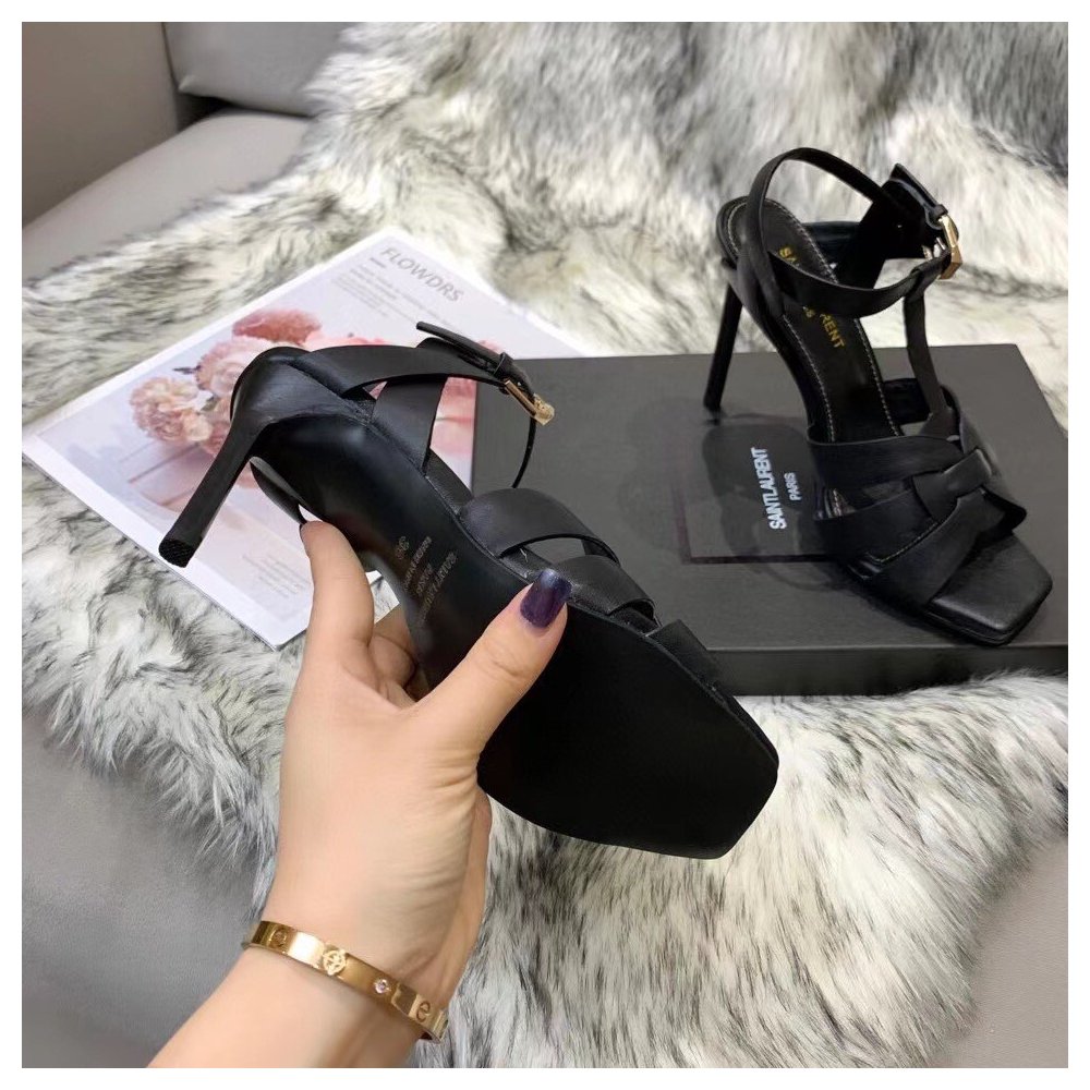 Cheap Reps Saint Laurent Tribute Sandals 105 In Black Calfskin