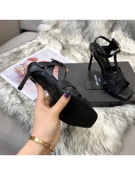 Cheap Reps Saint Laurent Tribute Sandals 105 In Black Calfskin