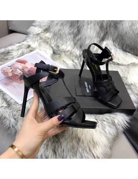 Cheap Reps Saint Laurent Tribute Sandals 105 In Black Calfskin