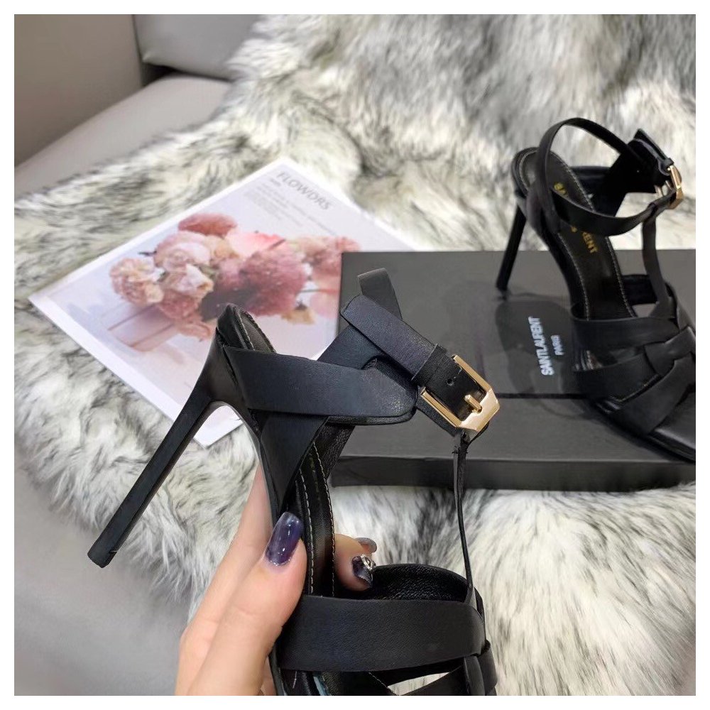 Cheap Reps Saint Laurent Tribute Sandals 105 In Black Calfskin