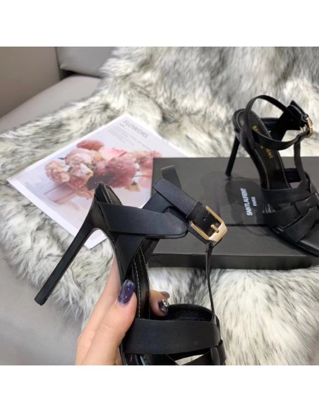 Cheap Reps Saint Laurent Tribute Sandals 105 In Black Calfskin