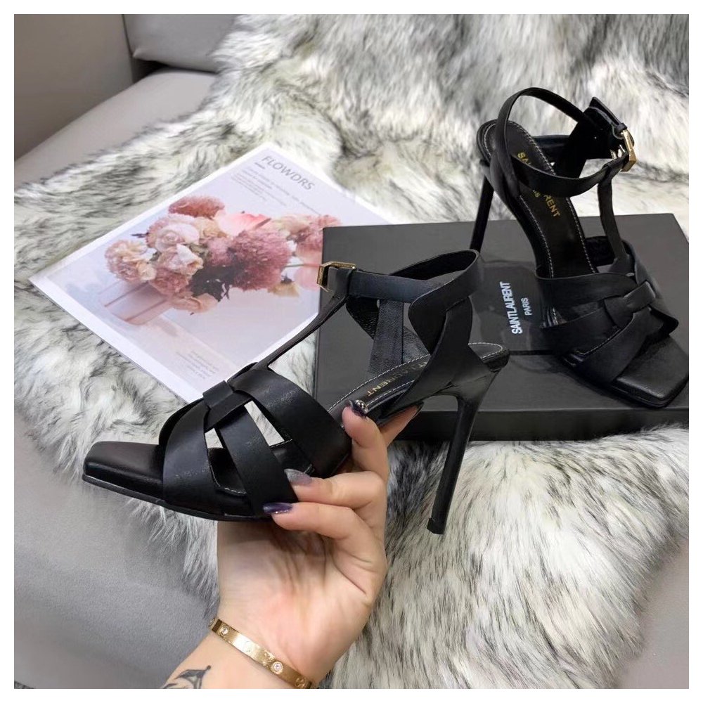 Cheap Reps Saint Laurent Tribute Sandals 105 In Black Calfskin