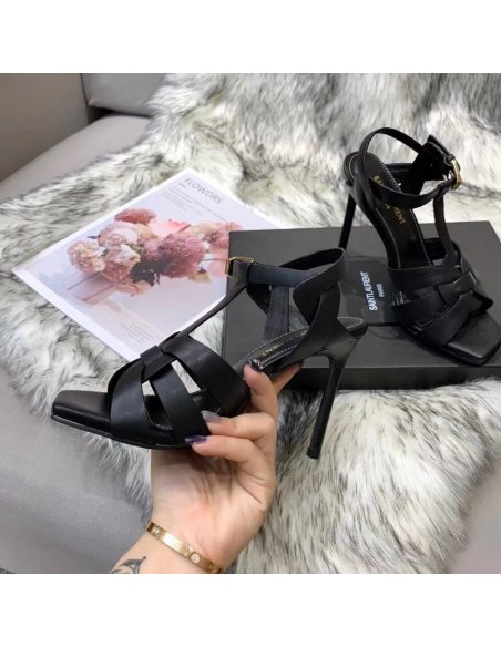 Cheap Reps Saint Laurent Tribute Sandals 105 In Black Calfskin