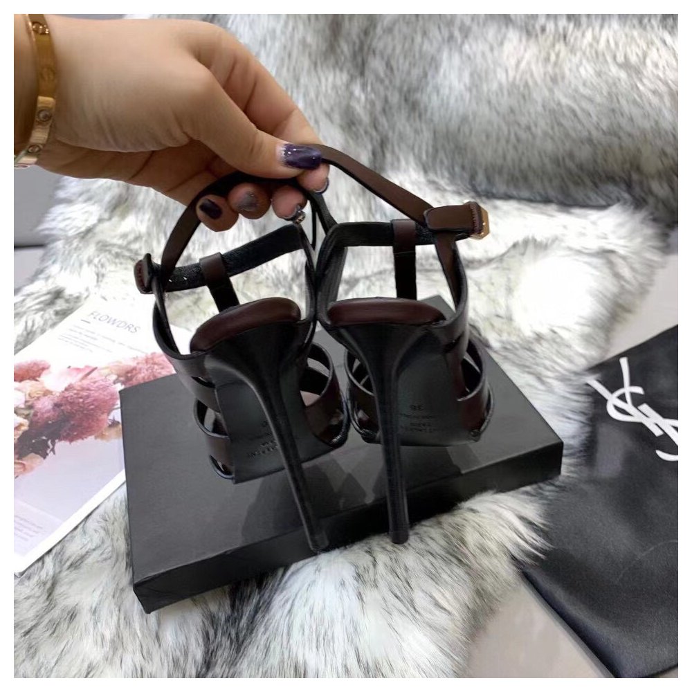 Cheap Reps Saint Laurent Tribute Sandals 105 In Dark Brown Calfskin