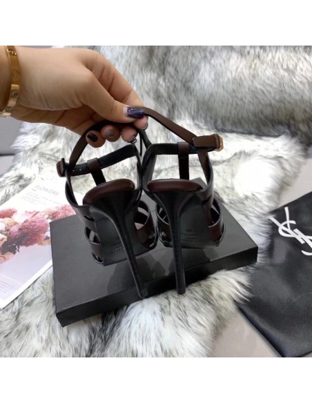 Cheap Reps Saint Laurent Tribute Sandals 105 In Dark Brown Calfskin