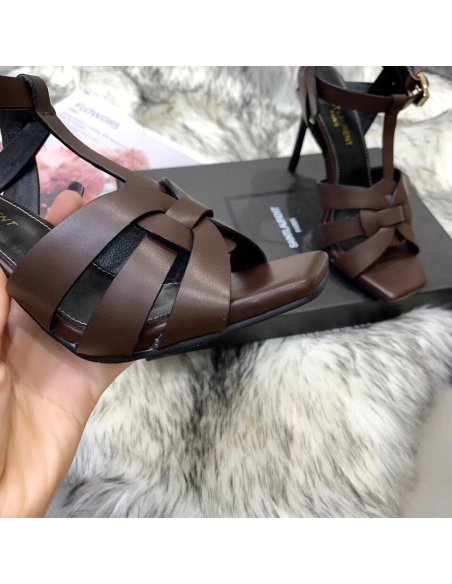 Cheap Reps Saint Laurent Tribute Sandals 105 In Dark Brown Calfskin