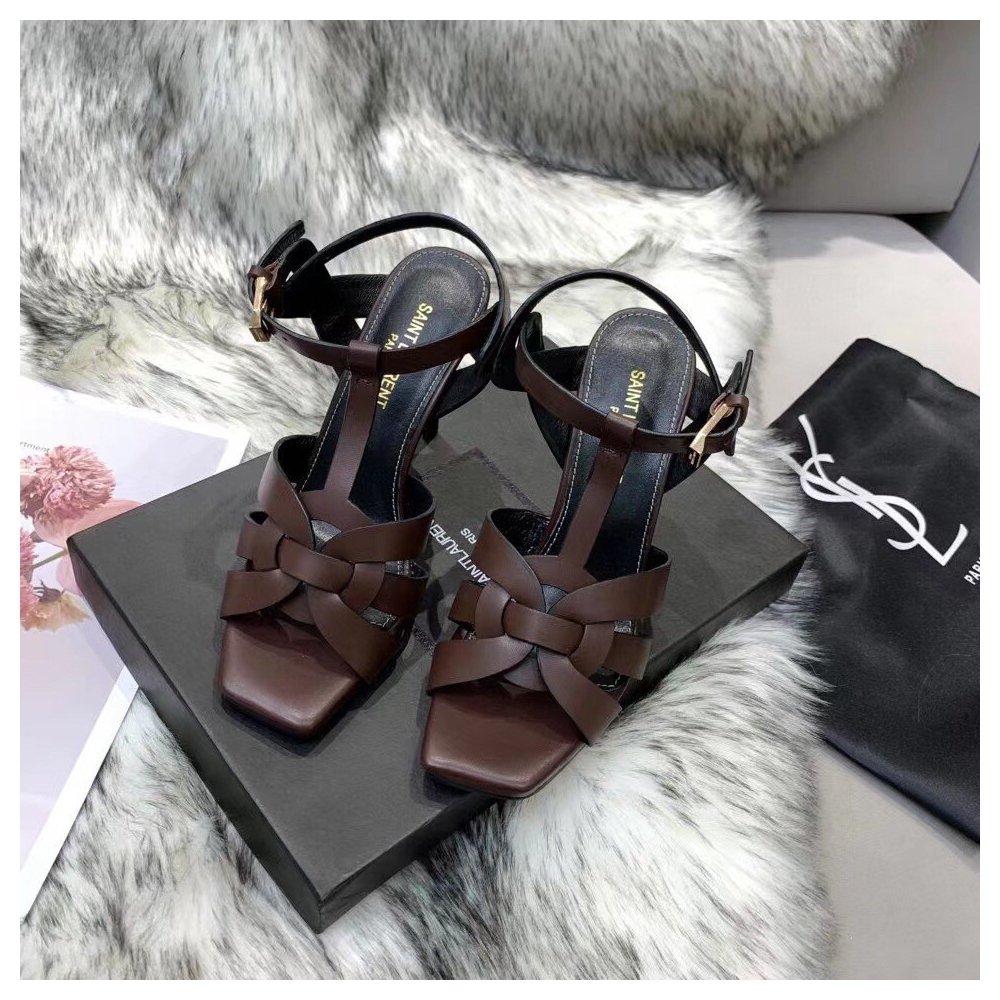 Cheap Reps Saint Laurent Tribute Sandals 105 In Dark Brown Calfskin