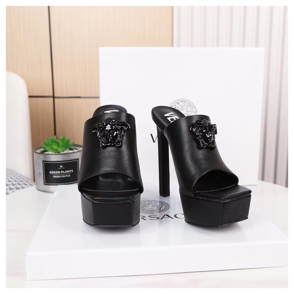 Cheap Reps Versace La Medusa Platform Mules In Black Calfskin