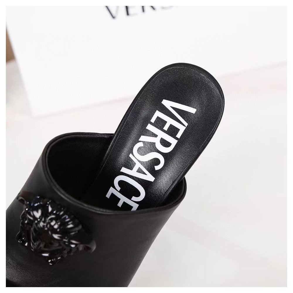 Cheap Reps Versace La Medusa Platform Mules In Black Calfskin