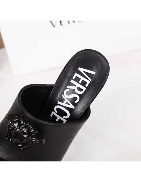 Cheap Reps Versace La Medusa Platform Mules In Black Calfskin