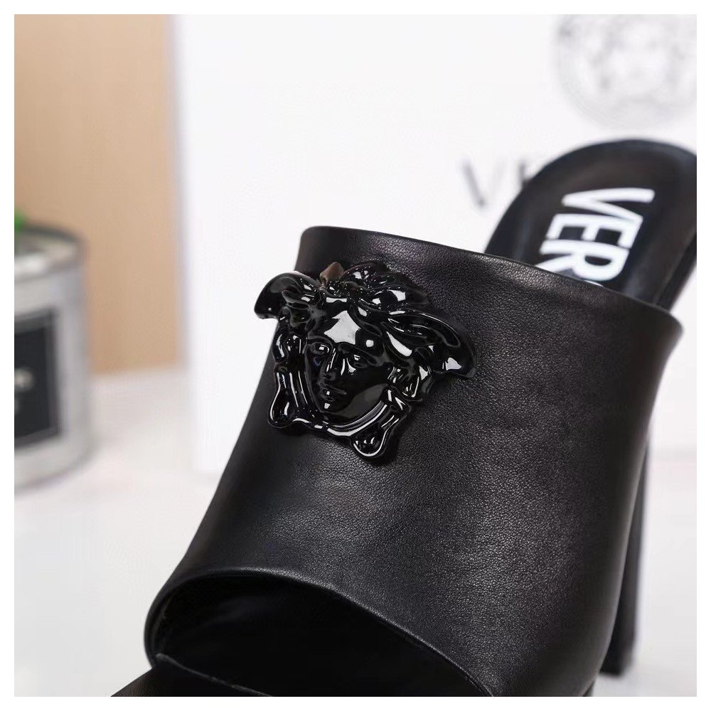 Cheap Reps Versace La Medusa Platform Mules In Black Calfskin