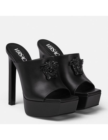 Cheap Reps Versace La Medusa Platform Mules In Black Calfskin