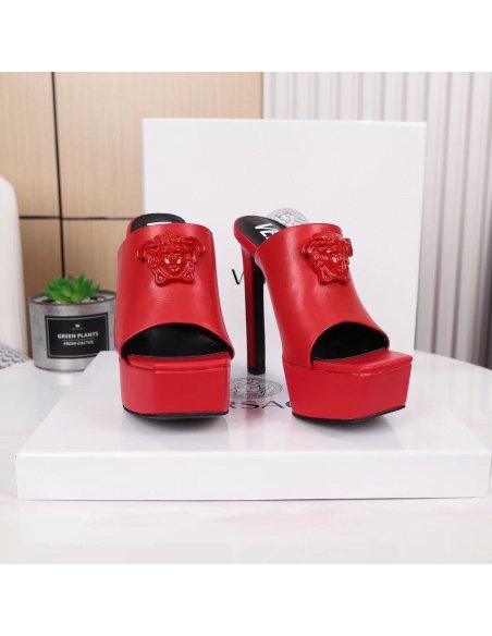 Cheap Reps Versace La Medusa Platform Mules In Red Calfskin