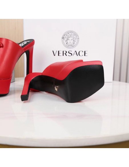 Cheap Reps Versace La Medusa Platform Mules In Red Calfskin