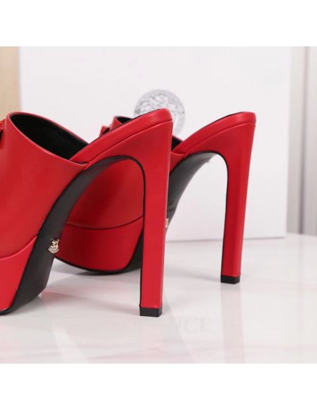 Cheap Reps Versace La Medusa Platform Mules In Red Calfskin