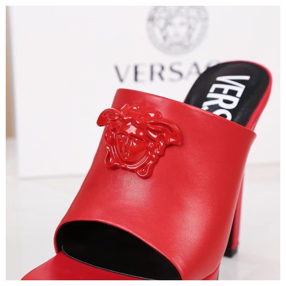 Cheap Reps Versace La Medusa Platform Mules In Red Calfskin