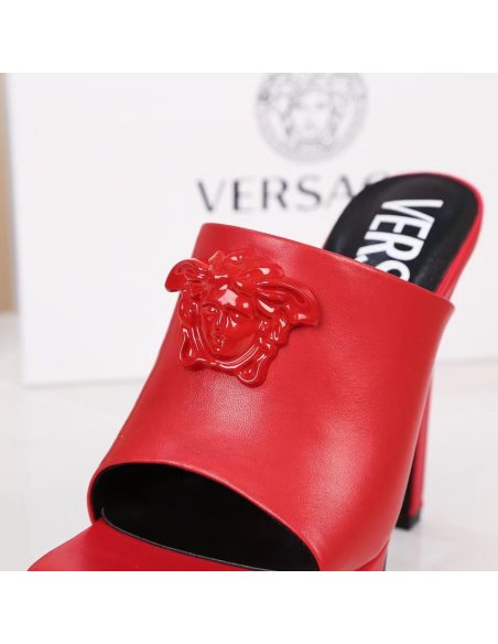 Cheap Reps Versace La Medusa Platform Mules In Red Calfskin