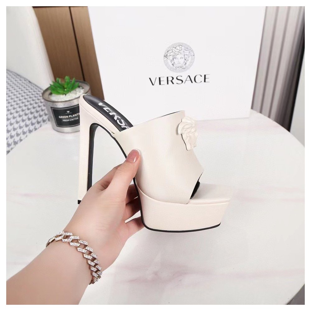 Cheap Reps Versace La Medusa Platform Mules In White Calfskin