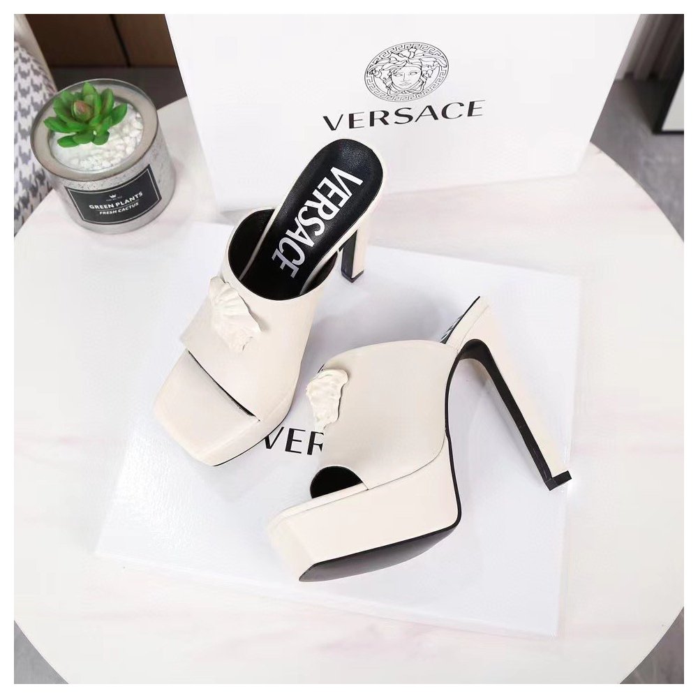 Cheap Reps Versace La Medusa Platform Mules In White Calfskin