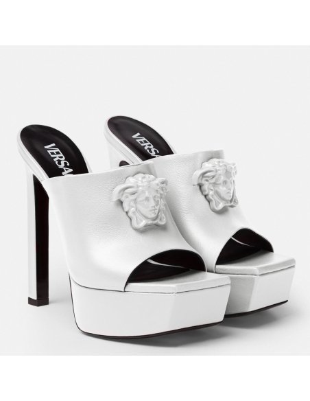 Cheap Reps Versace La Medusa Platform Mules In White Calfskin