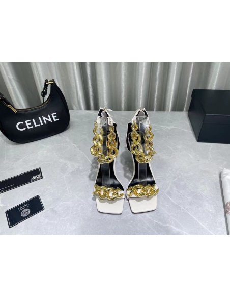 Cheap Reps Versace Medusa Chain Sandals 110mm In White Leather