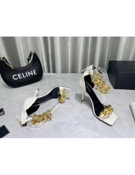 Cheap Reps Versace Medusa Chain Sandals 110mm In White Leather
