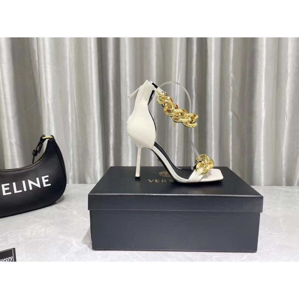 Cheap Reps Versace Medusa Chain Sandals 110mm In White Leather