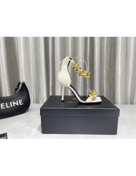 Cheap Reps Versace Medusa Chain Sandals 110mm In White Leather