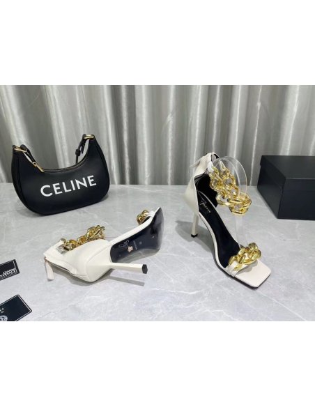 Cheap Reps Versace Medusa Chain Sandals 110mm In White Leather