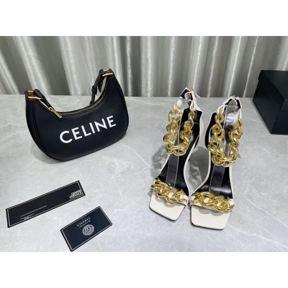 Cheap Reps Versace Medusa Chain Sandals 110mm In White Leather
