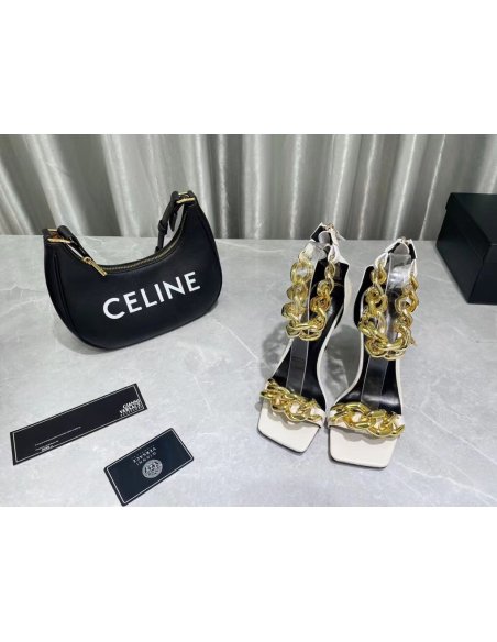 Cheap Reps Versace Medusa Chain Sandals 110mm In White Leather