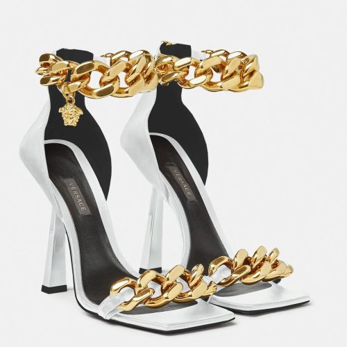 Cheap Reps Versace Medusa Chain Sandals 110mm In White Leather